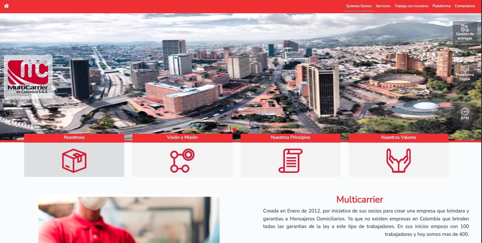 Landing corporativa de Multicarrier